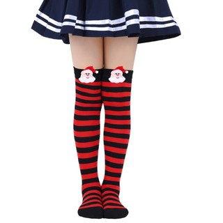 DE Hoạt Hình Ông Già Noel Giáng Sinh Vớ Cho Trẻ Em 6-10Y Tất Trên Đầu Gối Cho Bé Gái Unisex Mùa Đông Tất Sọc