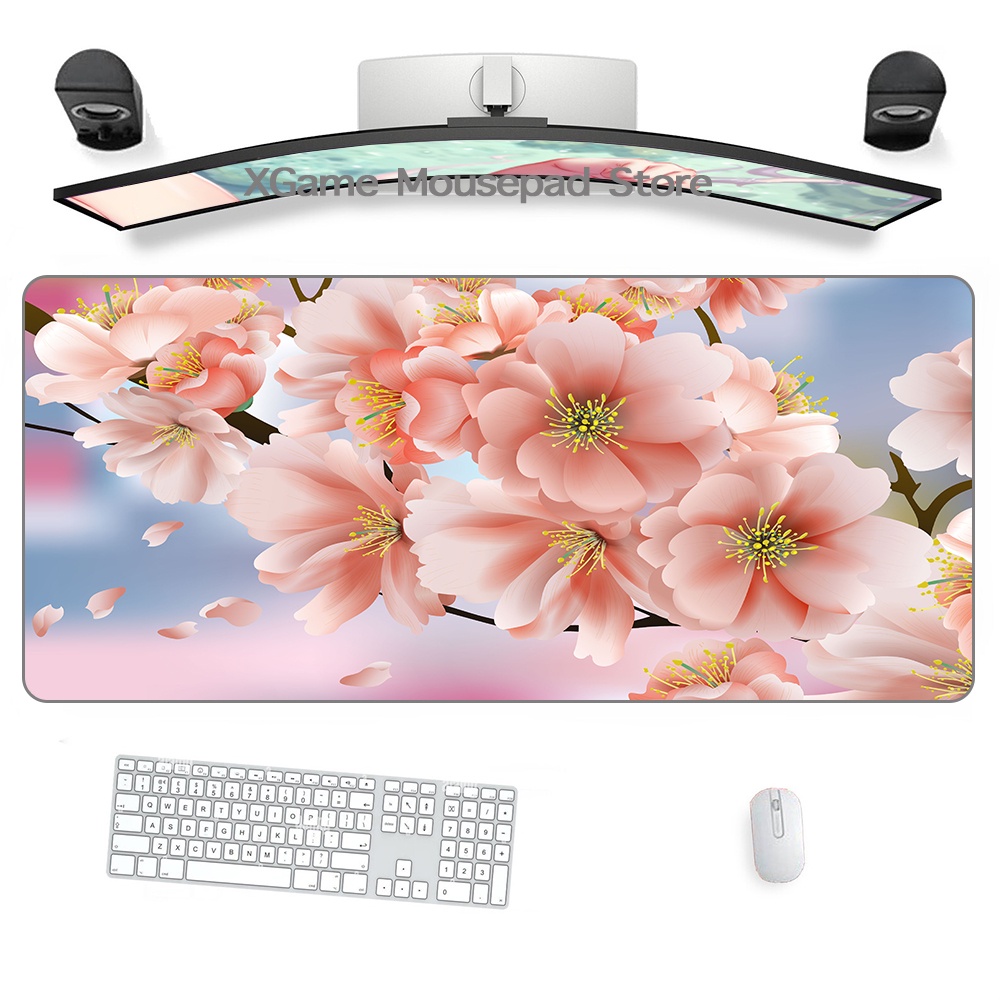 Sakura Mousepad Phụ Kiện Chơi Game Nhật Bản Lớn Miếng Lót Chuột Đen Hồng Kawaii Để Bàn Thảm Bàn XXL Miếng Lót Cho Máy Tính Chuột Thảm