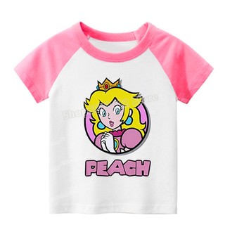 [Hàng Tại Chỗ] Áo Thun cotton Tay Ngắn In Hình Hoạt Hình super marios raglan Cho Bé Trai Và Bé Gái