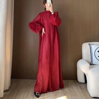Miyake Đầm nữ xếp ly cao cấp, dáng ôm dài, size lớn