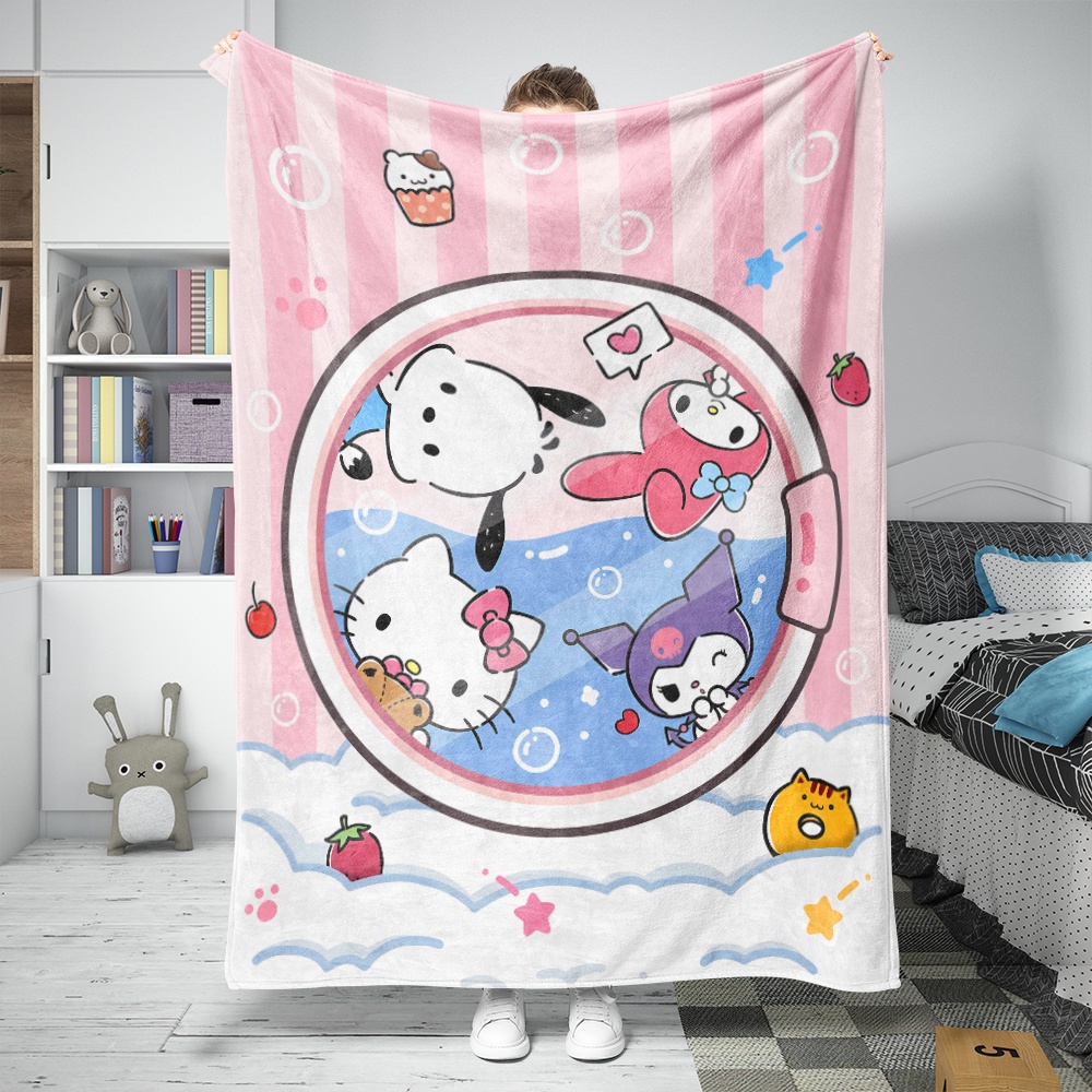 Sanrio Chăn flannel In Họa Tiết Hoạt Hình Đáng Yêu Dành Cho Người Lớn