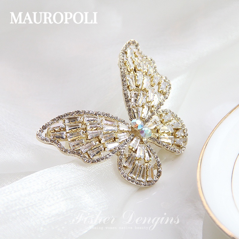 Mauropoli [Sẵn Sàng] Phong Cách Mới Sáng Bóng Zircon Kim Cương Giả Bướm Mùa Xuân Kẹp Tóc Bướm Lớn Kim Loại Hàn Quốc Phụ Kiện Tóc Kẹp Mũ Đội Đầu