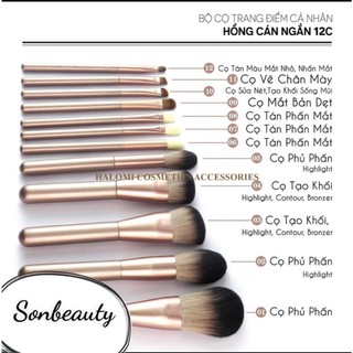 SET cọ CC 12 chi tiết kèm túi da màu hồng