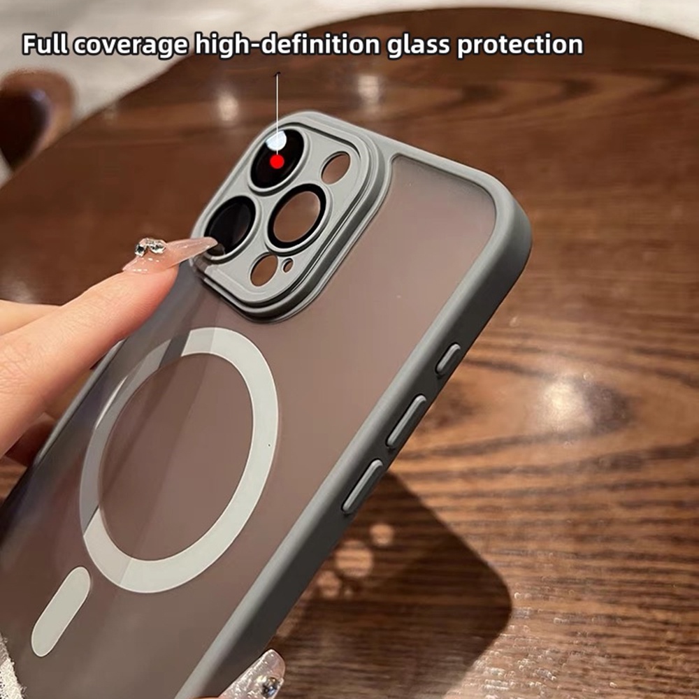 Ốp Điện Thoại Màu Xám Từ Tính Cho iPhone 17ProMax 16 15 14 13 12 11 Pro Max Bảo Vệ Toàn Diện Chống Sốc Protecti Skin Feel Acrylic Cover