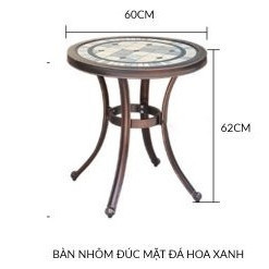 Bộ bàn ghế ban công ngoài trời Nhôm đúc Bàn ghế sân vườn ngoài trời Tròn mặt bàn đá gốm đẹp - HP40