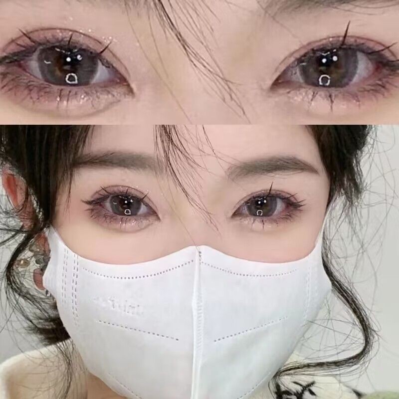 Set 2 Kính Áp Tròng Màu Đen contact lenses 0 ~ -8.00 black len 14.2mm lens cận lens nâu bean black 55