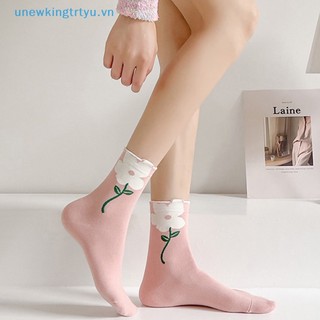 Unewtyu 1 Đôi Tất Cổ Trung Thoáng Khí In Họa Tiết Hoạt Hình Đáng Yêu Cho Nữ vn