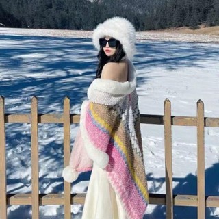 NCE Áo Poncho Mông Cổ, Style Dân Tộc với Chiếc Khăn Choàng, Len Nhân Tạo Mềm Mại dành cho Mùa Đông