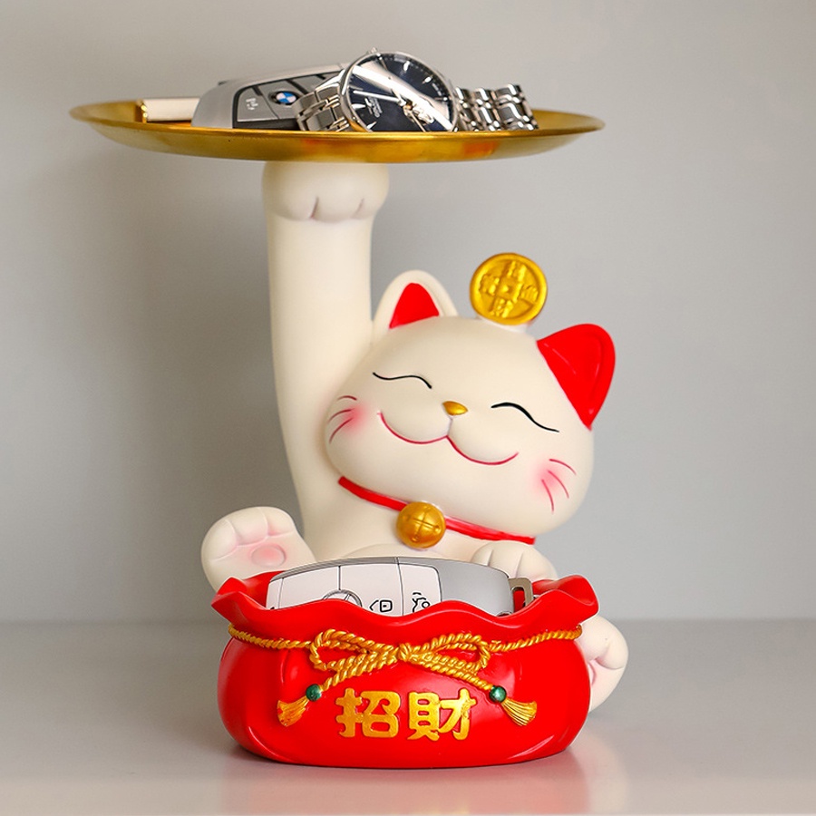 Tượng Mèo Thần Tài Há Miệng Decor Trang Trí Phòng, Để Đồ Chìa Khoá Bánh Kẹo Tài Lộc May Mắn