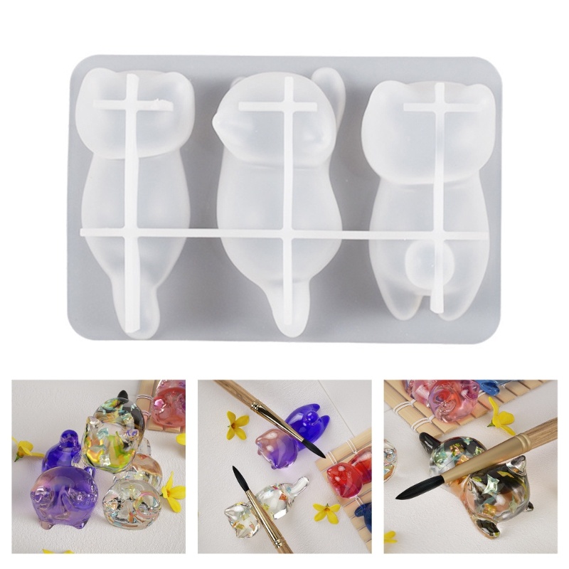 Flgo Khuôn silicone Làm Móc Khóa Thủ Công Hình Chú Mèo Nhỏ Đáng Yêu