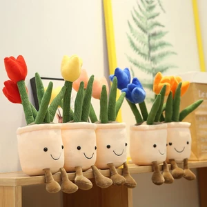 Chậu Hoa Tulip Nhồi Bông Dễ Thương Decor Bàn Làm Việc Văn Phòng - Quà Tặng Sinh Nhật Cho Bé
