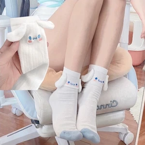 3 đôi tất mỏng Nhật Bản ngọt ngào mùa xuân hè mới, nữ Lolita màu xanh nhạt và trắng Cinnamoroll dễ thương, thấm mồ hôi, ống giữa chống mài mòn