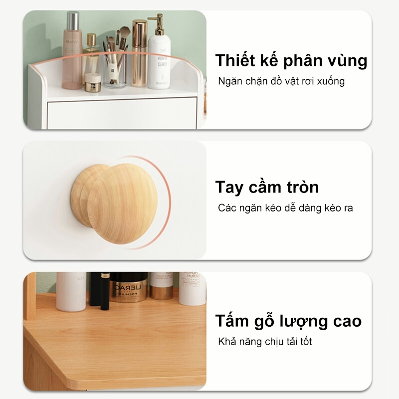 Bàn trang điểm đa năng Kèm gương tròn Tủ lưu trữ Tiết kiệm diện tích Cho phòng ngủ 𝙎𝙐𝙉𝙉𝙔 𝘽𝙄𝙀𝙍𝙀