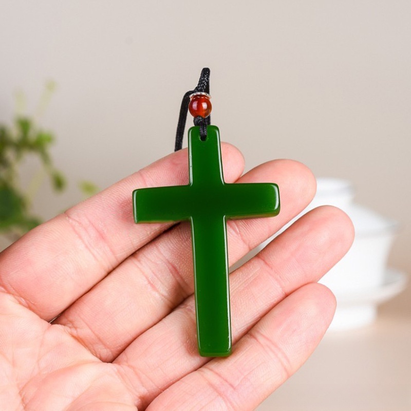 Jasper Mặt Dây Chuyền Hình Thánh Giá Màu Xanh Ngọc Bích Đơn Giản Dễ Phối Đồ Cho Nam Và Nữ