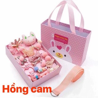 Hộp nơ kẹp tóc cho bé 18 chi tiết  (hộp có quai xách)