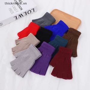 1 Đôi Găng Tay Dệt Kim Hở Ngón Co Giãn Giữ Ấm Mùa Đông