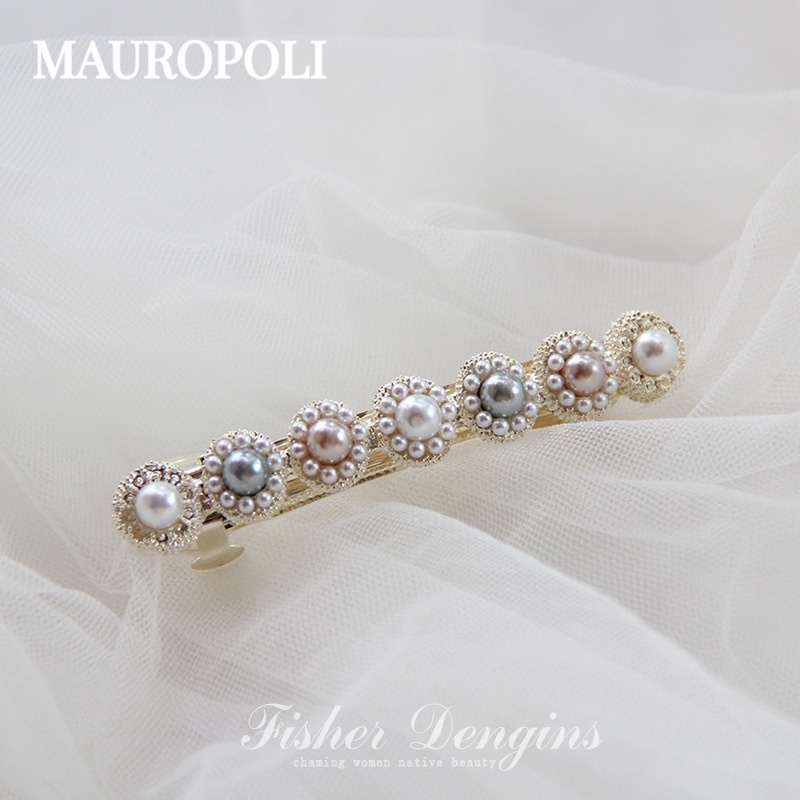 Mauropoli [Hàng Có Sẵn] Kẹp Tóc Ngọc Trai Tròn Bằng Kim Loại Phong Cách Hàn Quốc Cổ Tích