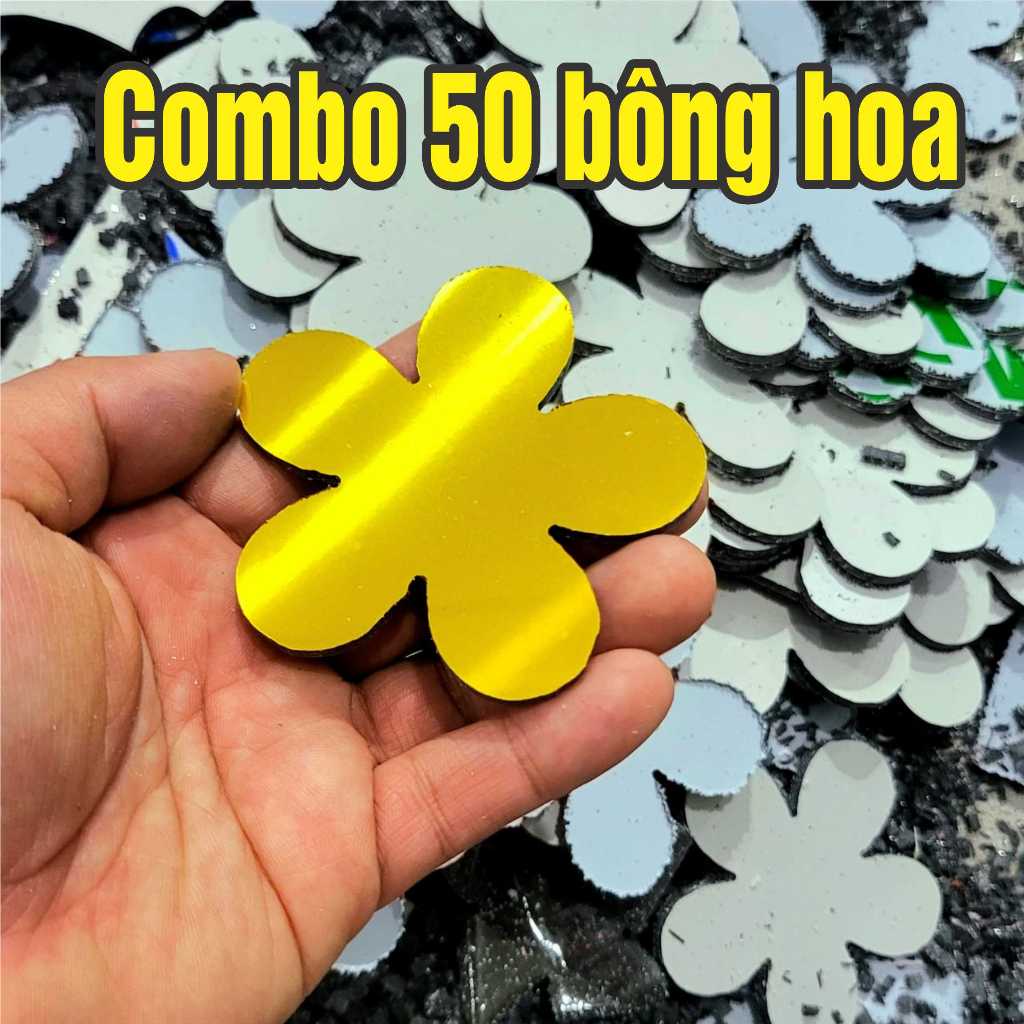 Combo 50 bông hoa trang trí Tết - vàng gương dán tường decor phòng