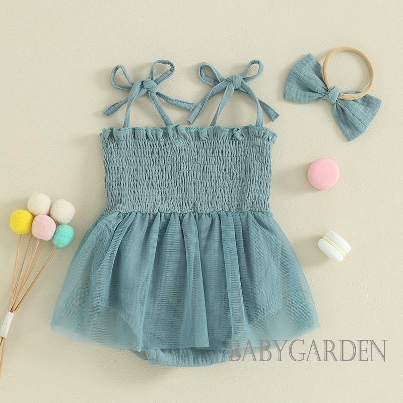 Áo Liền Quần Dạng Đầm Không Tay Có Cột Nơ Cho Bé Gái 0-18 Tháng 1 Tuổi