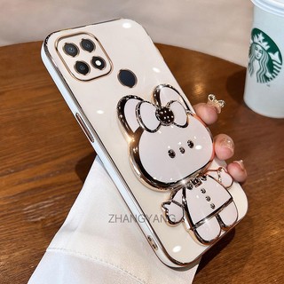 ốp lưng oppo a15 a15s Ốp Điện Thoại TPU Silicon Mềm Mạ Điện Gắn Gương Trang Điểm Hình Thỏ 3D Cho oppo a15 a15s