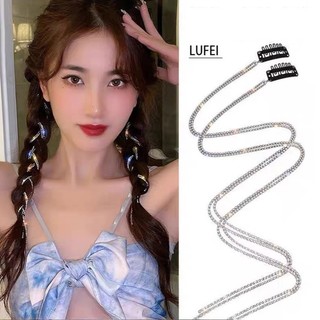 Set 2 Dây Xích Cài Tóc Đính Đá, Dây Kẹp Tóc Lấp Lánh Tạo Kiểu Cá Tính HaminStore