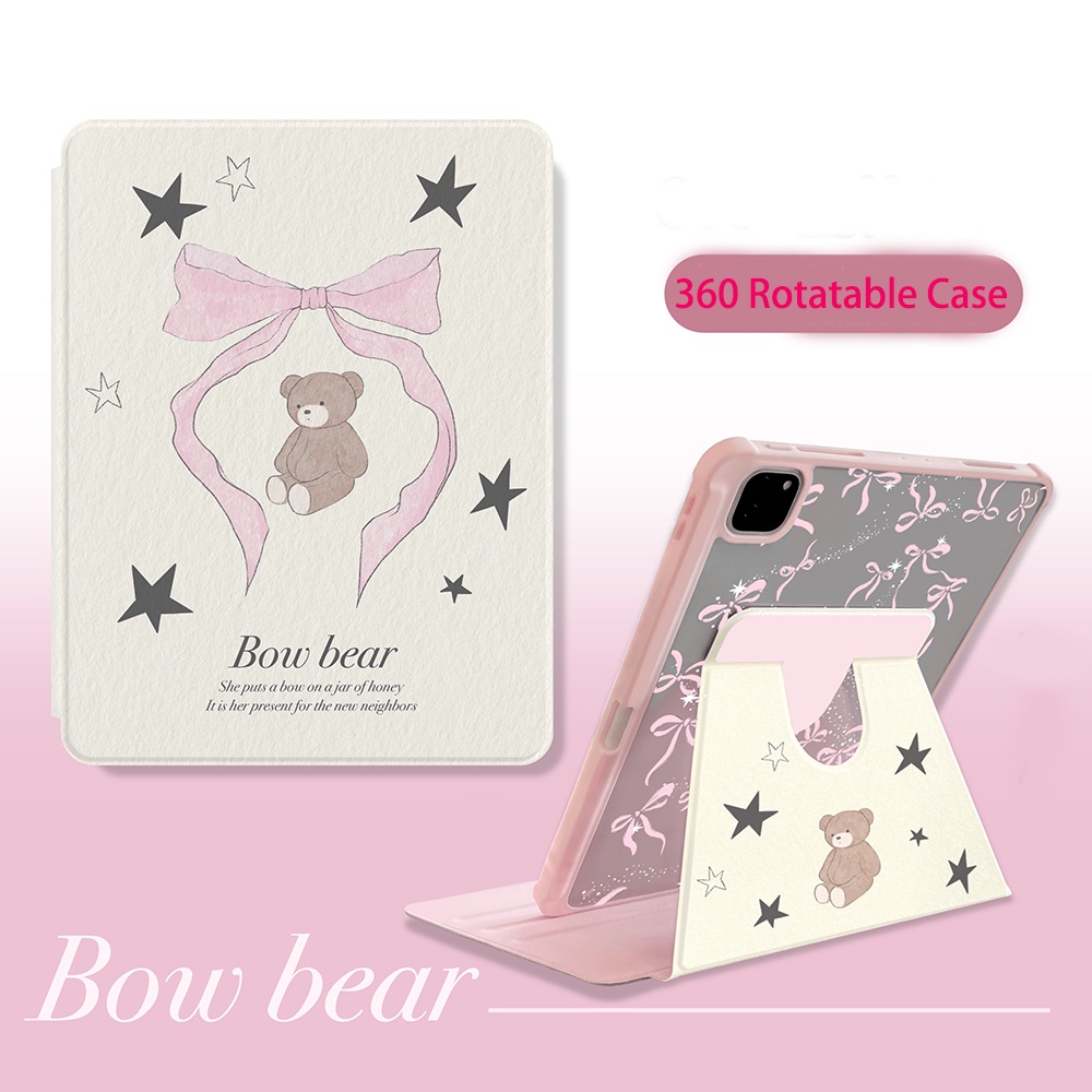 Ốp lưng họa tiết gấu nơ màu nâu Acrylic cứng Tương thích với Mini6 Mini7 IPad5 6 7 8 9 10th 11th A16 Air6 Air11 Air13 Air4 Air5 Pro13 Pro10.5 Pro11 Pro12,9 2018 Bao da