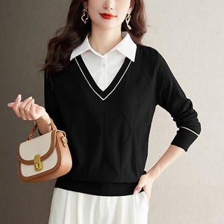 Áo sweater Tay Dài Giả Hai Lớp Phong Cách Thời Trang Thu Đông Mới 2023