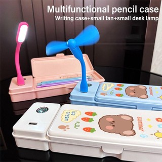 Hộp bút chì CLEARLINE, có bút chì hai lớp la bàn, đa chức năng có quạt / đèn bàn Dụng cụ sắp xếp văn phòng phẩm bằng nhựa cho bé trai / bé gái