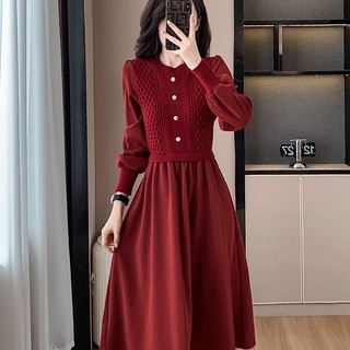 Đầm sweater Dệt Kim Dày Cổ Tròn Thời Trang Thu Đông Phong Cách Mới Cho Nữ