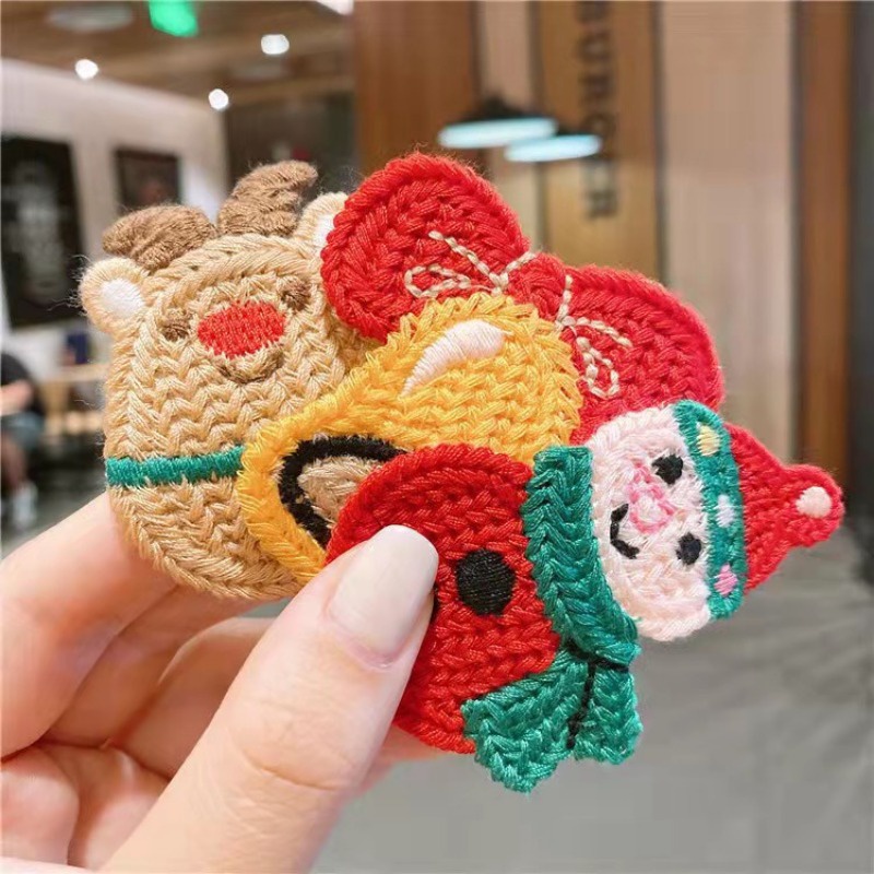 Kẹp Tóc Đan Len Hình Ông Già Noel / Người Tuyết / Tuần Lộc Giáng Sinh / Năm Mới Cho Bé Gái