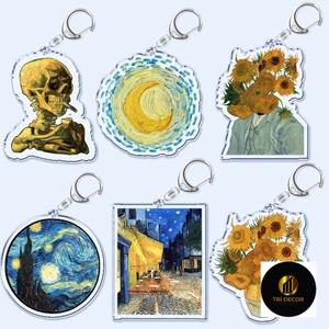 Móc khoá Vincent Van Gogh Art Oil Painting The Starry Night Sunflower in 2 mặt rõ nét Acrylic Phụ kiện trang trí