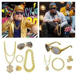 XGB 1 4 5 Miếng 80s 90 Hip Hop Bộ Trang Phục Thoáng Mát Rapper Trang Phục Phụ Kiện Nhẫn