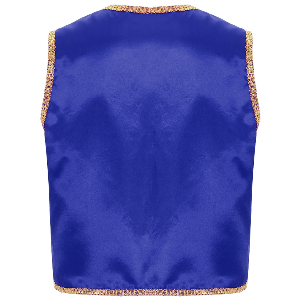 Nam Halloween Cao Cấp Hoàng Tử Ả Rập Stain Vest Sáng Bóng Vàng Viền Mở Phía Trước Cong Áo Khoác Eo Ấn Độ Ả Rập Trang Phục Hóa Trang