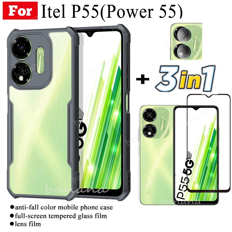 Ốp điện thoại di động chống rơi 3 TRONG 1 Itel P55 cho Itel Power 55 Itel A70 Phim kính cường lực + Phim ống kính