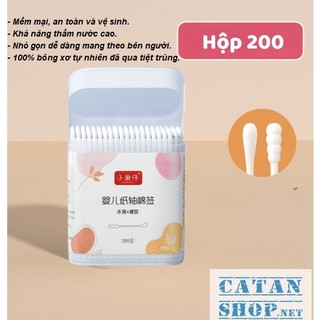 Hộp 200 cây bông ngoáy tai, Tăm bông hai đầu cho trẻ em vệ sinh tai, mũi - kháng khuẩn,dễ sử dụng-GD787-TamHopBB