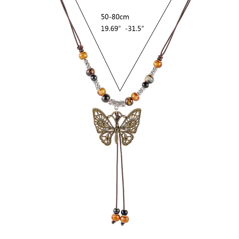 Li Vintage Sáp Dây Handmade Gốm Sứ Hạt Bướm Mặt Dây Chuyền Vòng Cổ Dành Cho Người Yêu Nữ Áo Len Dây Chuyền Thẩm Mỹ Trang Sức