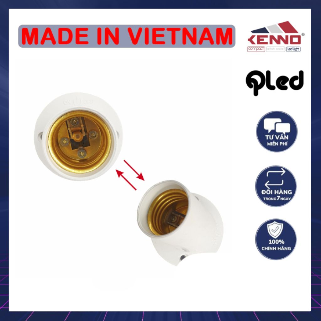 Đui Đèn Thông Minh 2 Chế Độ (Vát + Thẳng) Qled/Kenno gắn tường chuẩn E27