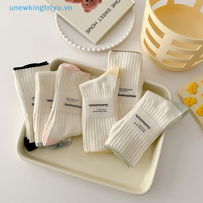 Vớ Cotton Dài Màu Trơn Đơn Giản Phong Cách Harajuku Nhật Bản Cho Nữ