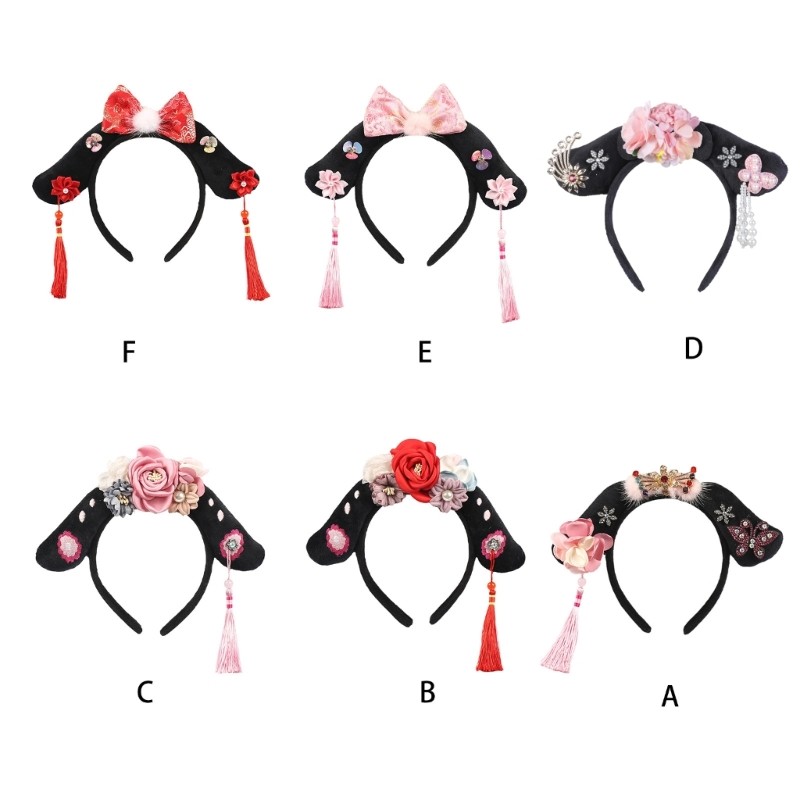 Bầu trời Cổ Trung Quốc HeadBand Court Lưới Tóc Hoop Manchu Công Chúa Mũ