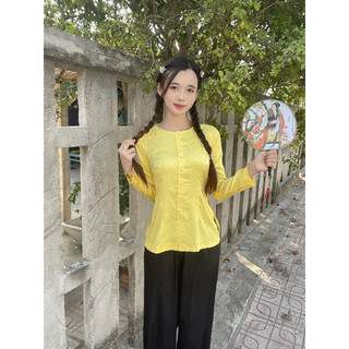 [Bà Ba bộ ] bà ba tết kèm quần đen , bà ba cổ tròn tay dài