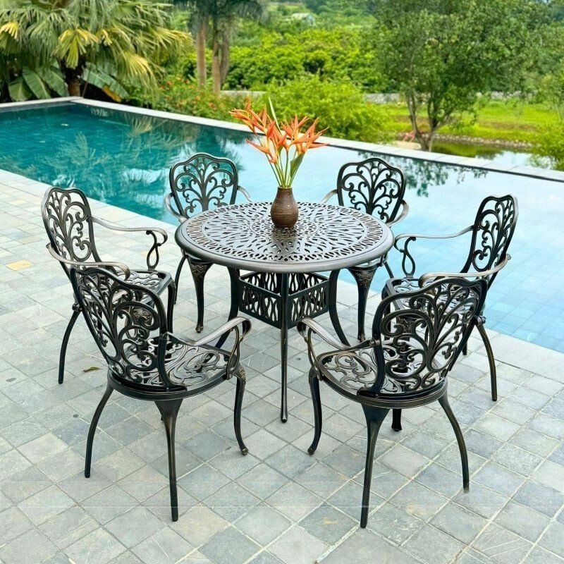 Bộ bàn ghế ban công ngoài trời Tròn Nhôm đúc Bàn ghế sân vườn ngoài trời Bàn ghế ngoài trời - HP34