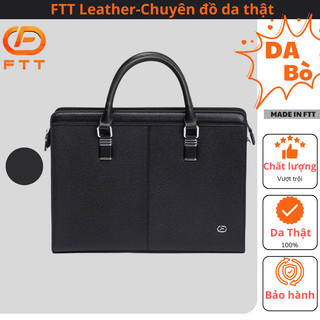 Cặp da nam công sở cao cấp FTT Leather chất liệu da bò Taiga phối khóa dọc T097TG-BL