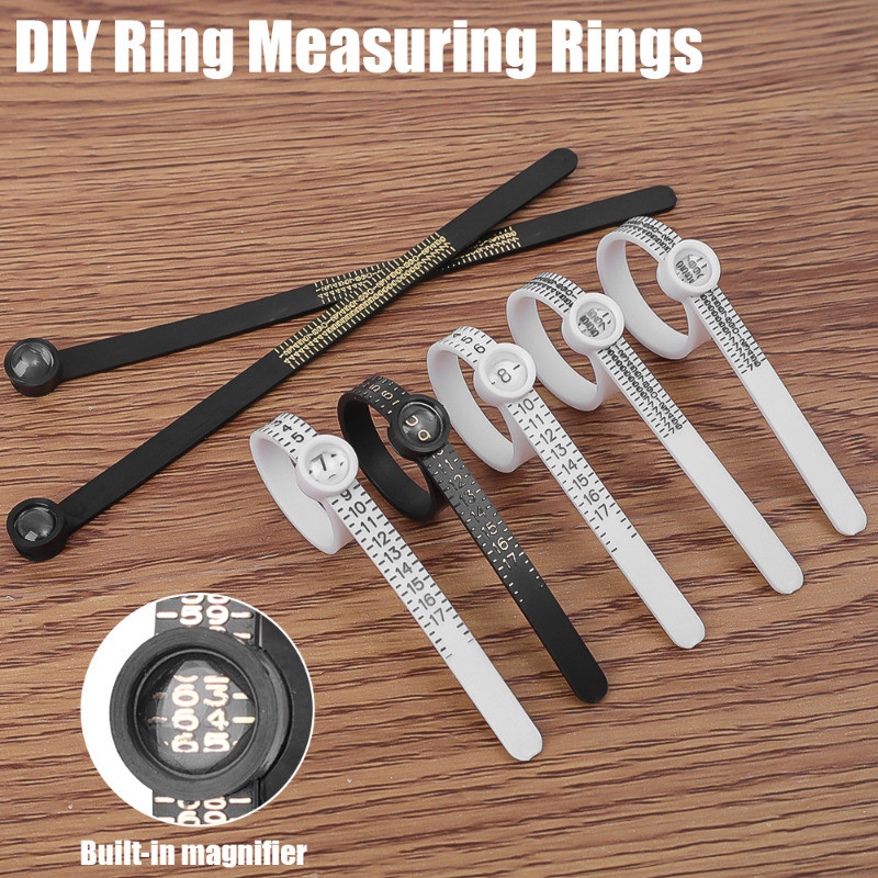Thước đo vòng tự làm với kính lúp - Kích thước EU / UK / US - Bền bỉ, Di động - Dụng cụ định cỡ vòng cuộn ngón tay - Để đo phụ kiện trang sức