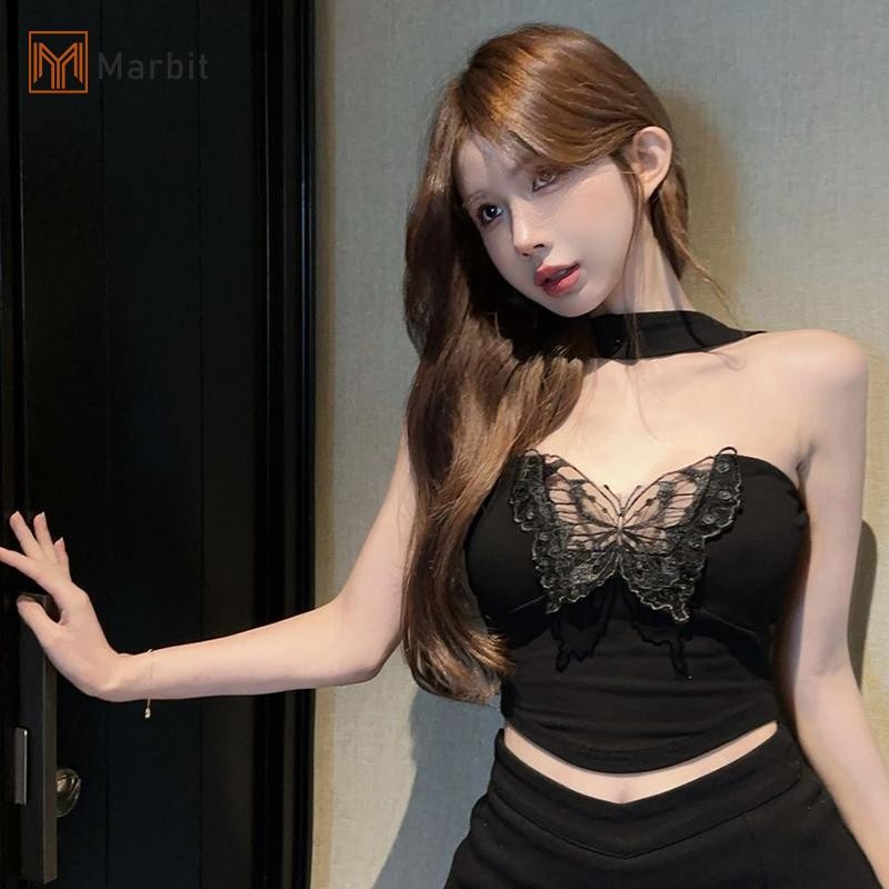 Marbit Mùa Hè Nữ Pure Desire Gợi Cảm Bướm Thêu Dây Cổ Không Tay Ôm Camisole Mới