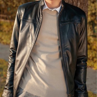 Áo da nam, áo da thật cao cấp Fttleather Racer Jacket Da Bò Cổ Trụ Viền Ngang Ngực - AD204