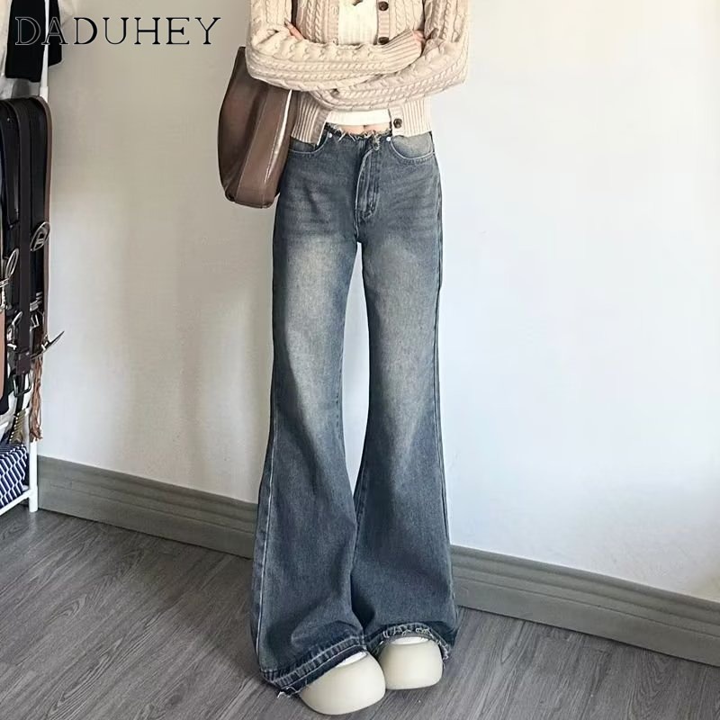 Ảnh Quần jean DADUHEY ống loe dáng rộng lưng cao phong cách Mỹ cổ điển dành cho nữ cỡ lớn 3