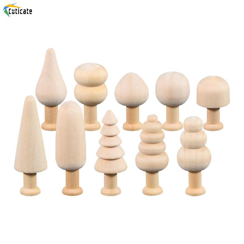 [Cuticate]Bộ 10 Cây Gỗ mini Không Sơn Dùng Trang Trí Giáng Sinh