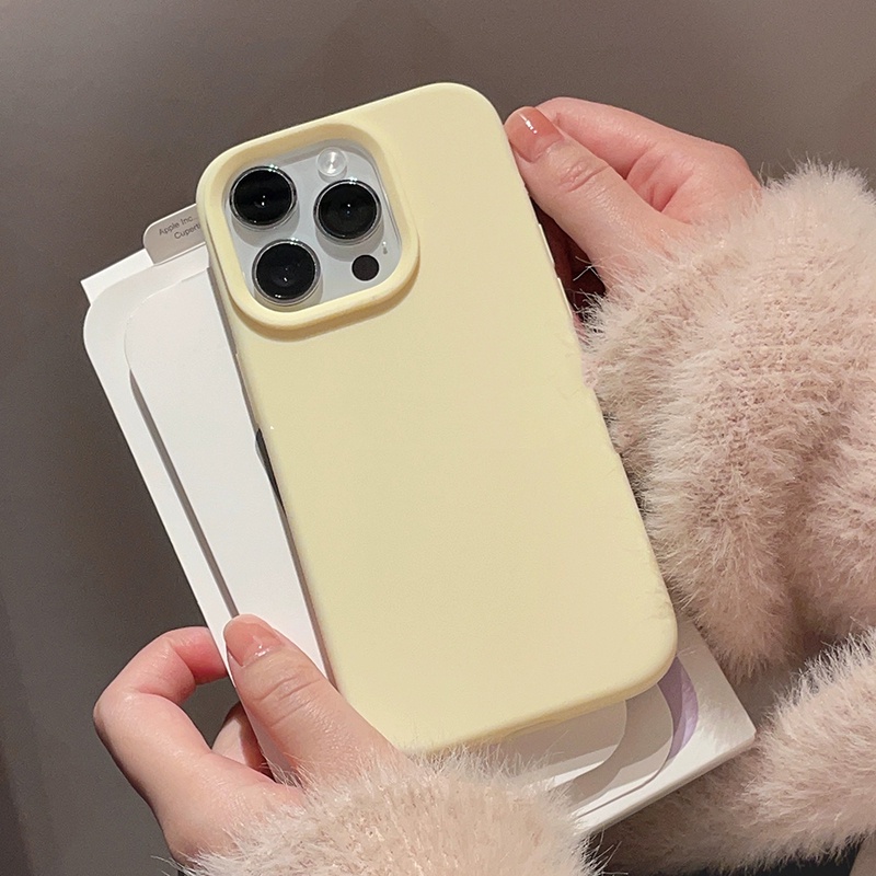 Ốp Điện Thoại Silicon Lỏng Màu Vàng Kem Đơn Giản Cho iPhone 17ProMax 16 15 14 13 12 11 Pro Max Bảo Vệ Toàn Diện Vỏ Mềm Bảo Vệ Chống Sốc