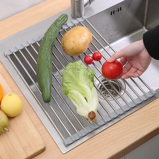 Giá Phơi Ráo Rau Củ Quả Đa Năng Bằng Thép Không Gỉ Có Thể Gập Lại Cho Bồn Rửa Nhà Bếp