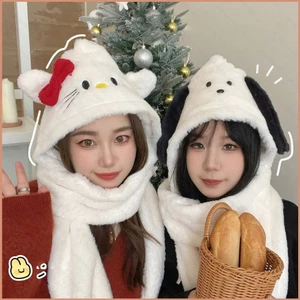 Wilk hellokitty Bộ Ba Món Nón Khăn Choàng Găng Tay Khăn Choàng Cổ Bằng Lông Nhung Ấm Áp Chống Gió Hình Hello Kitty Dễ Thương